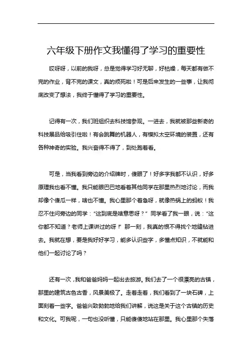 六年级下册作文我懂得了学习的重要性