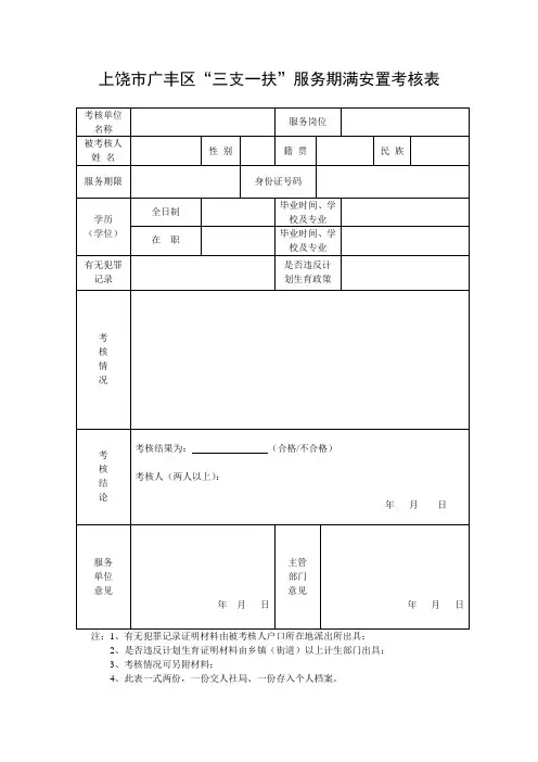 三支一扶考核表