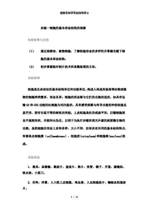 【精品】细胞生物学实验指导讲义