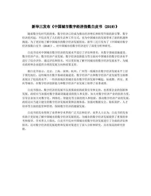 新华三发布《中国城市数字经济指数白皮书 (2019)》