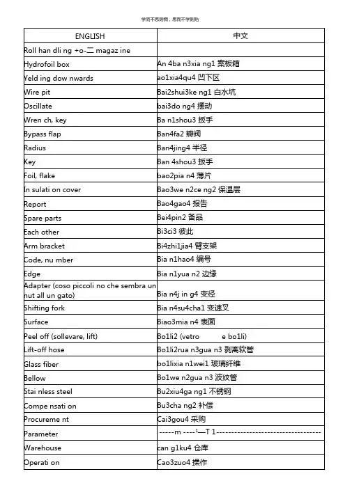 中英文造纸专业词汇