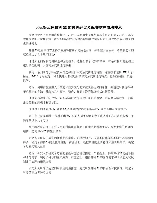 大豆新品种濉科23的选育经过及配套高产栽培技术
