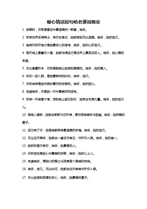 暖心情话短句给老婆说晚安