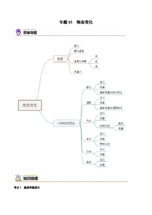 人教版八年级物理上学期专题3物态变化(知识梳理专题过关人教版解析版)
