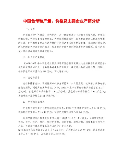 中国色母粒产量、价格及主要企业产销分析