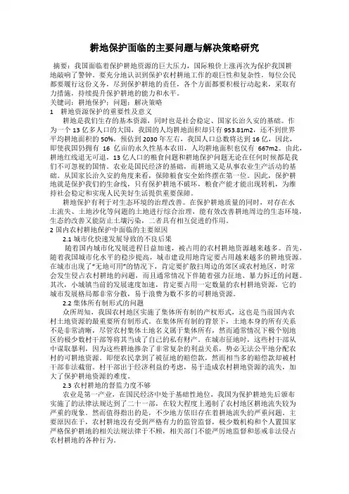 耕地保护面临的主要问题与解决策略研究