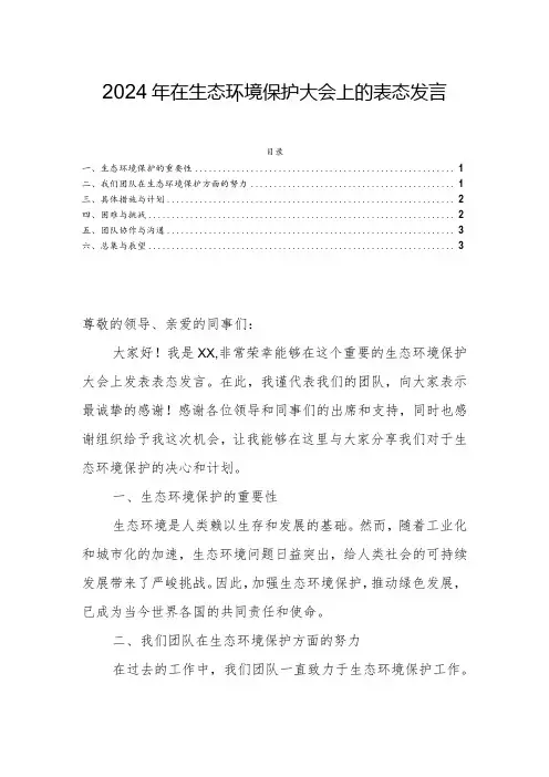 2024年在生态环境保护大会上的表态发言