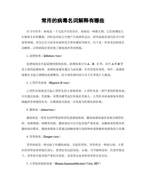 常用的病毒名词解释有哪些