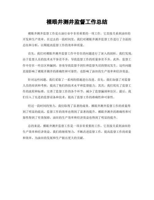 裸眼井测井监督工作总结