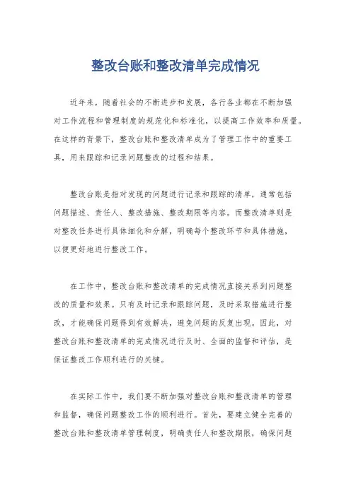 整改台账和整改清单完成情况