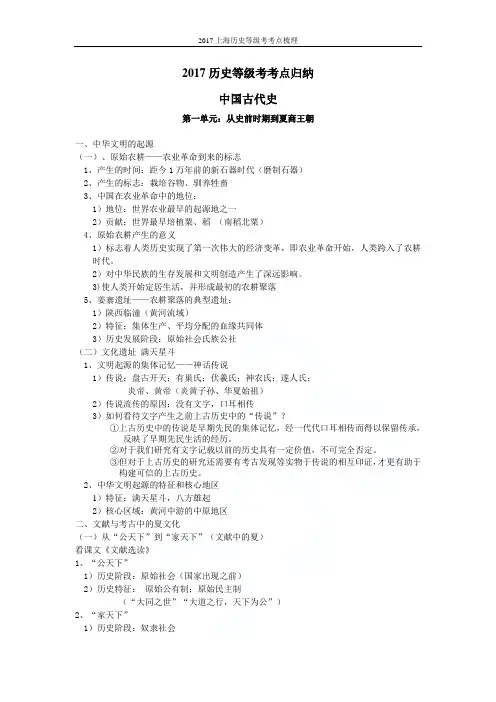 2017上海历史等级考考点梳理