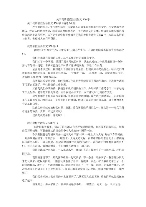 关于我的暑假生活作文500字
