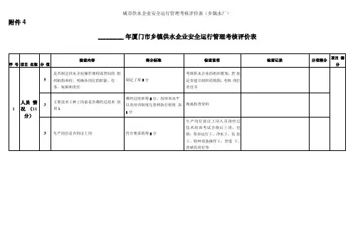 城供水企业安全运行管理考核评价表乡镇水厂