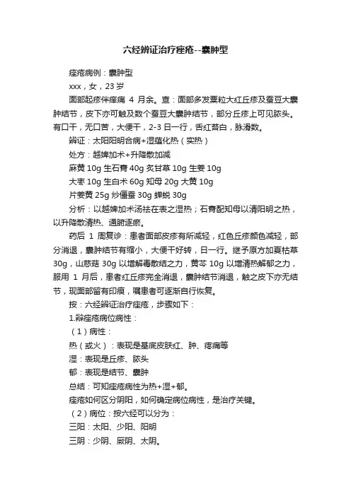 六经辨证治疗痤疮--囊肿型