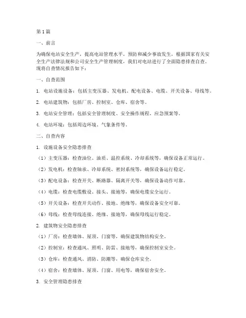 电站隐患排查自查报告(3篇)