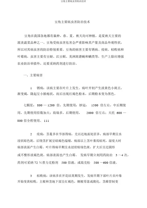 豆角主要病虫害防治技术