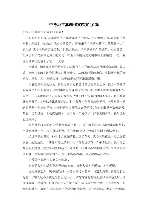 中考历年真题作文范文10篇