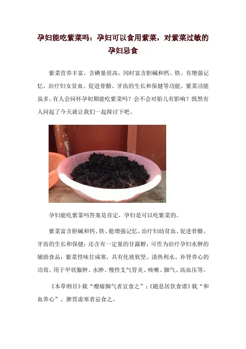 孕妇能吃紫菜吗：孕妇可以食用紫菜,对紫菜过敏的孕妇忌食