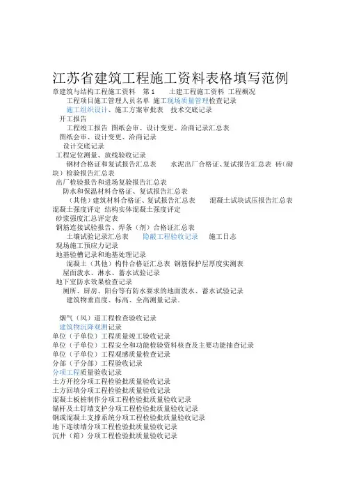 江苏建筑工程施工资料表格填写范例