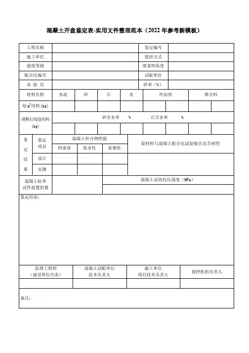 混凝土开盘鉴定表-实用文件整理范本(2022年参考新模板)