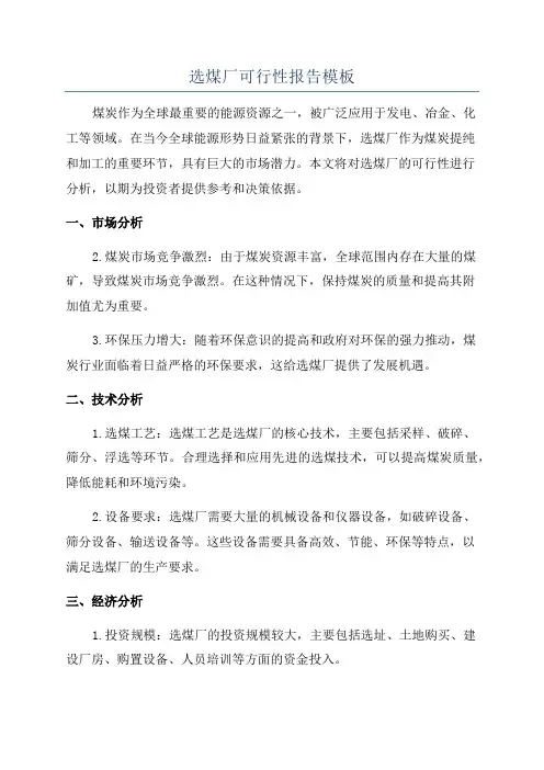 选煤厂可行性报告模板
