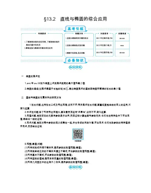 第十三单元§13.2直线与椭圆的综合应用