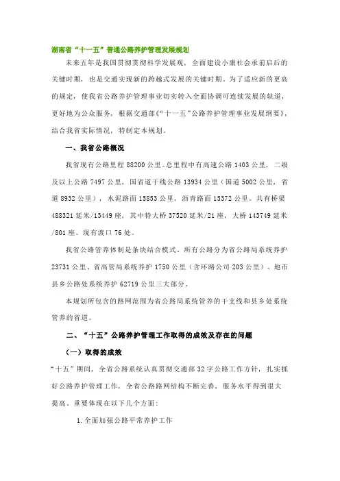 湖南省十一五交通发展规划