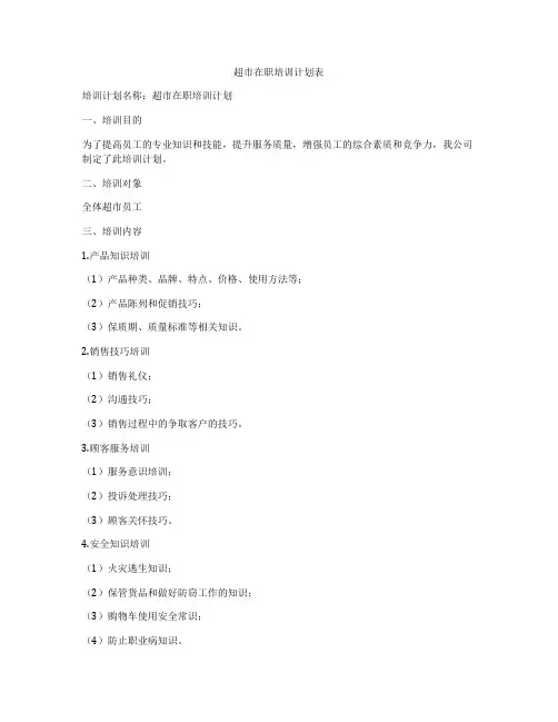 超市在职培训计划表