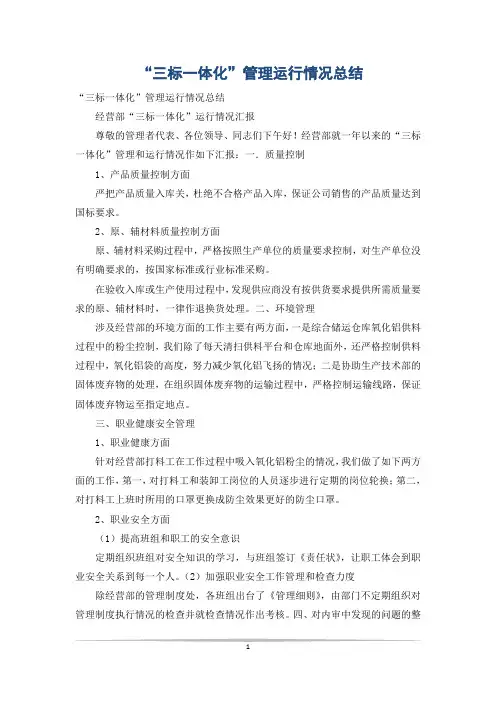 “三标一体化”管理运行情况总结
