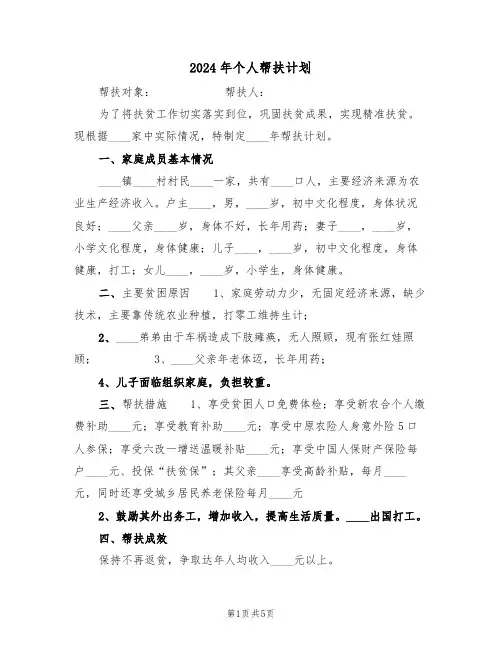 2024年个人帮扶计划（二篇）