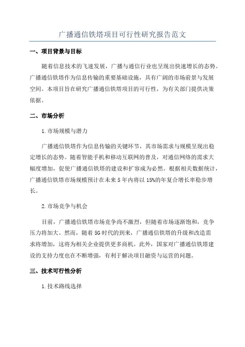 广播通信铁塔项目可行性研究报告范文