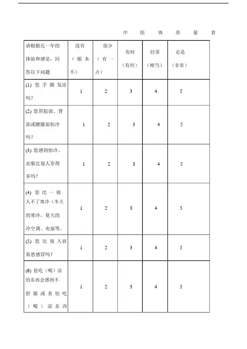 中医体质量表方便版本.docx