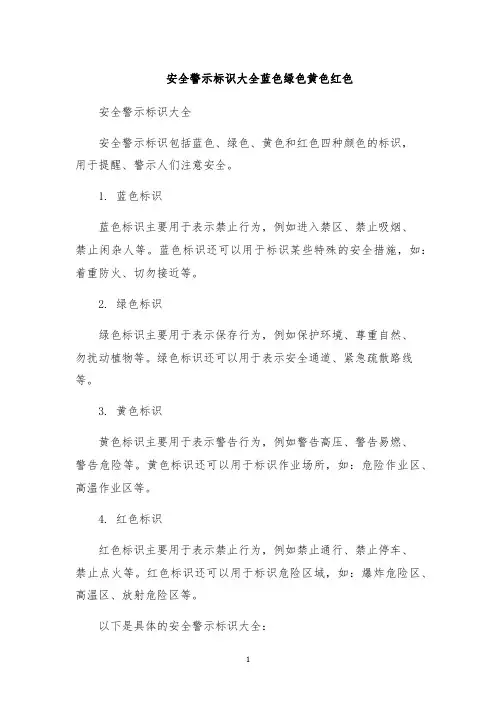 安全警示标识大全蓝色绿色黄色红色