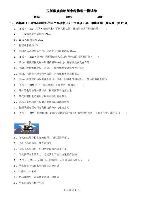 玉树藏族自治州中考物理一模试卷