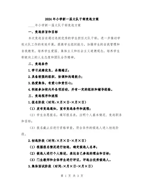 2024年小学新一届大队干部竞选方案