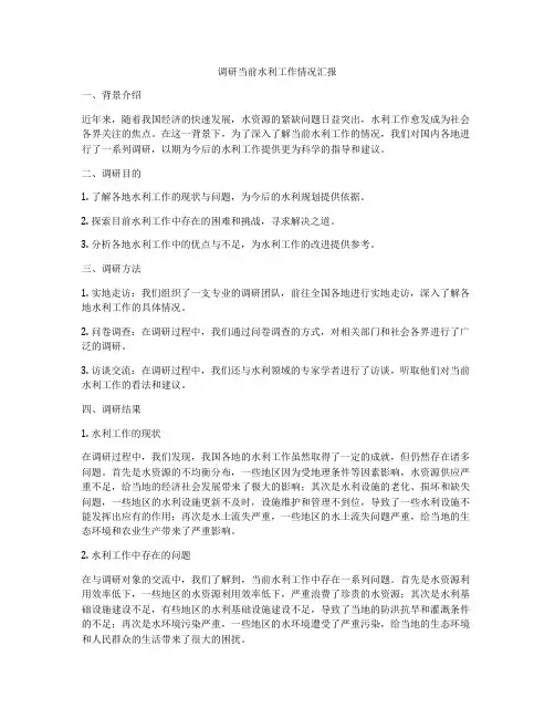 调研当前水利工作情况汇报