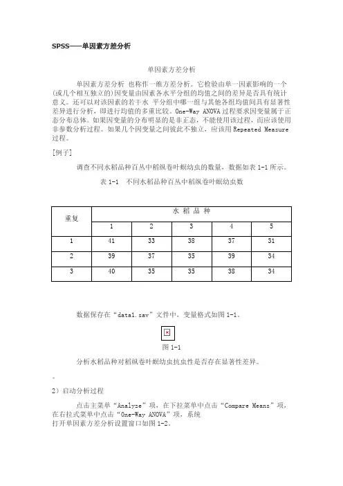 用SPSS进行单因素方差分析和多重比较
