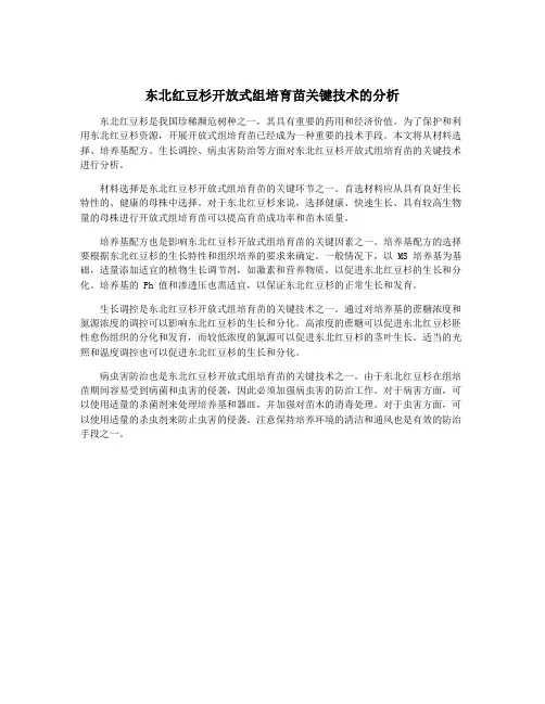 东北红豆杉开放式组培育苗关键技术的分析