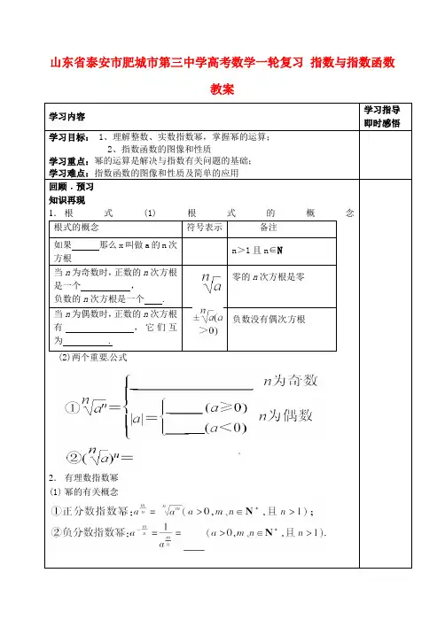 高考数学一轮复习 指数与指数函数教案