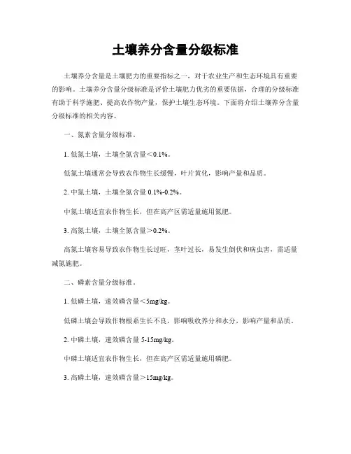 土壤养分含量分级标准