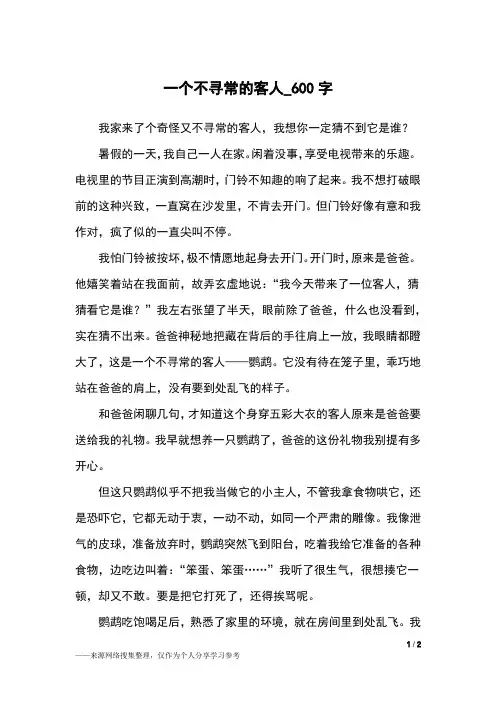 一个不寻常的客人_600字小学作文