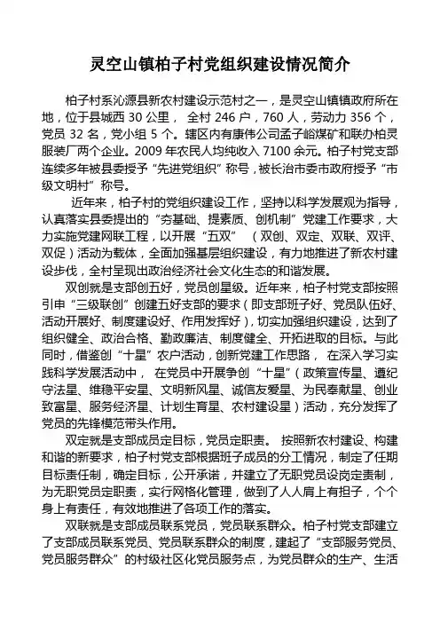 柏子村党组织建设情况简介