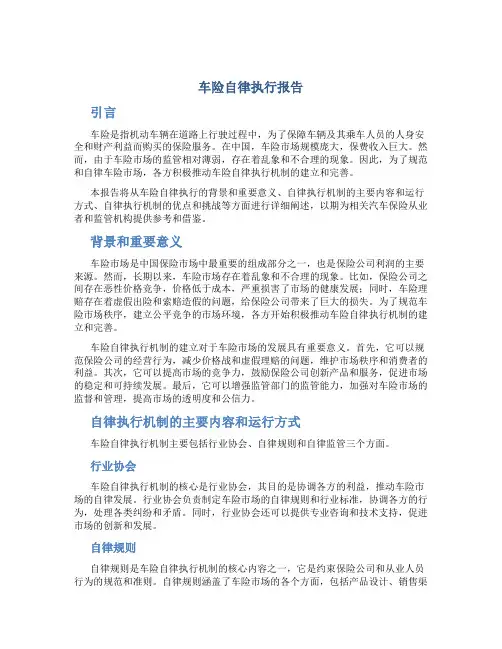 车险自律执行报告