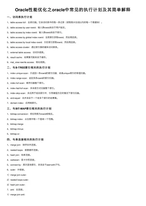 Oracle性能优化之oracle中常见的执行计划及其简单解释