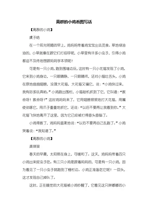 三年级作文：离群的小鸡看图写话300字