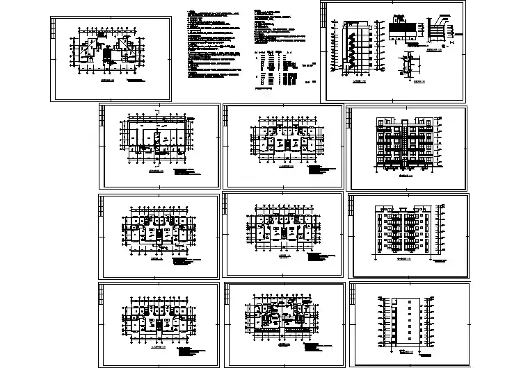 沈阳某小区1600平米7层框架结构住宅楼平立剖面设计CAD图纸
