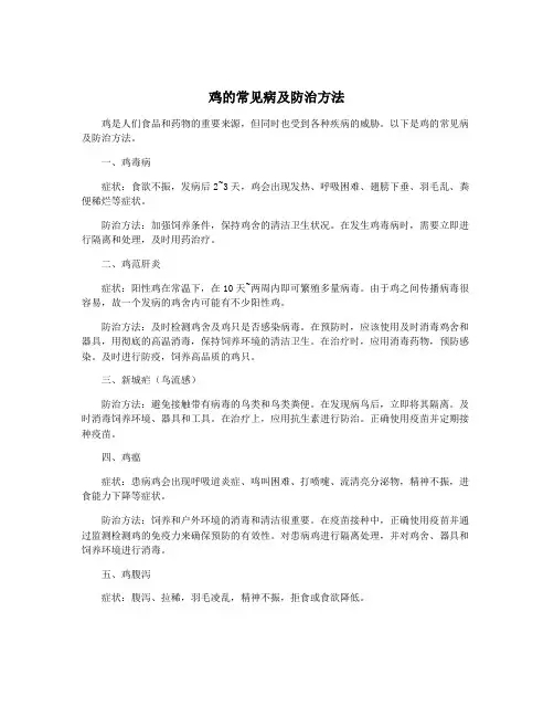 鸡的常见病及防治方法