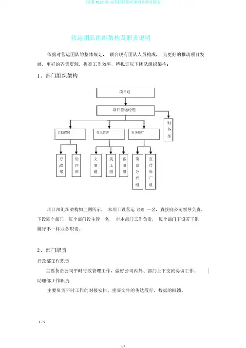 (完整word版)运营团队组织架构及职责说明