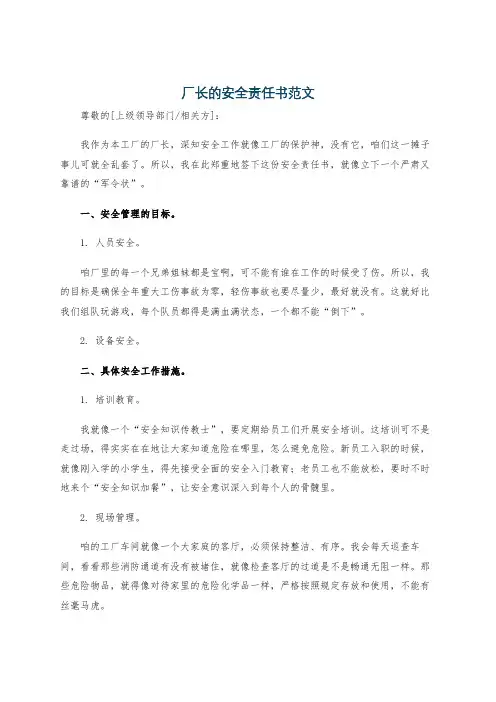 厂长的安全责任书范文