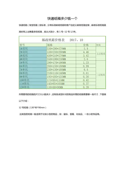 淘宝纸箱尺寸及实物对照表